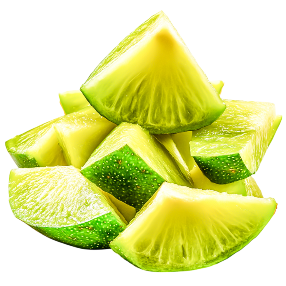 Fresh Green Lime Wedges Sliced and Stacked for Culinary and Beverage Use png