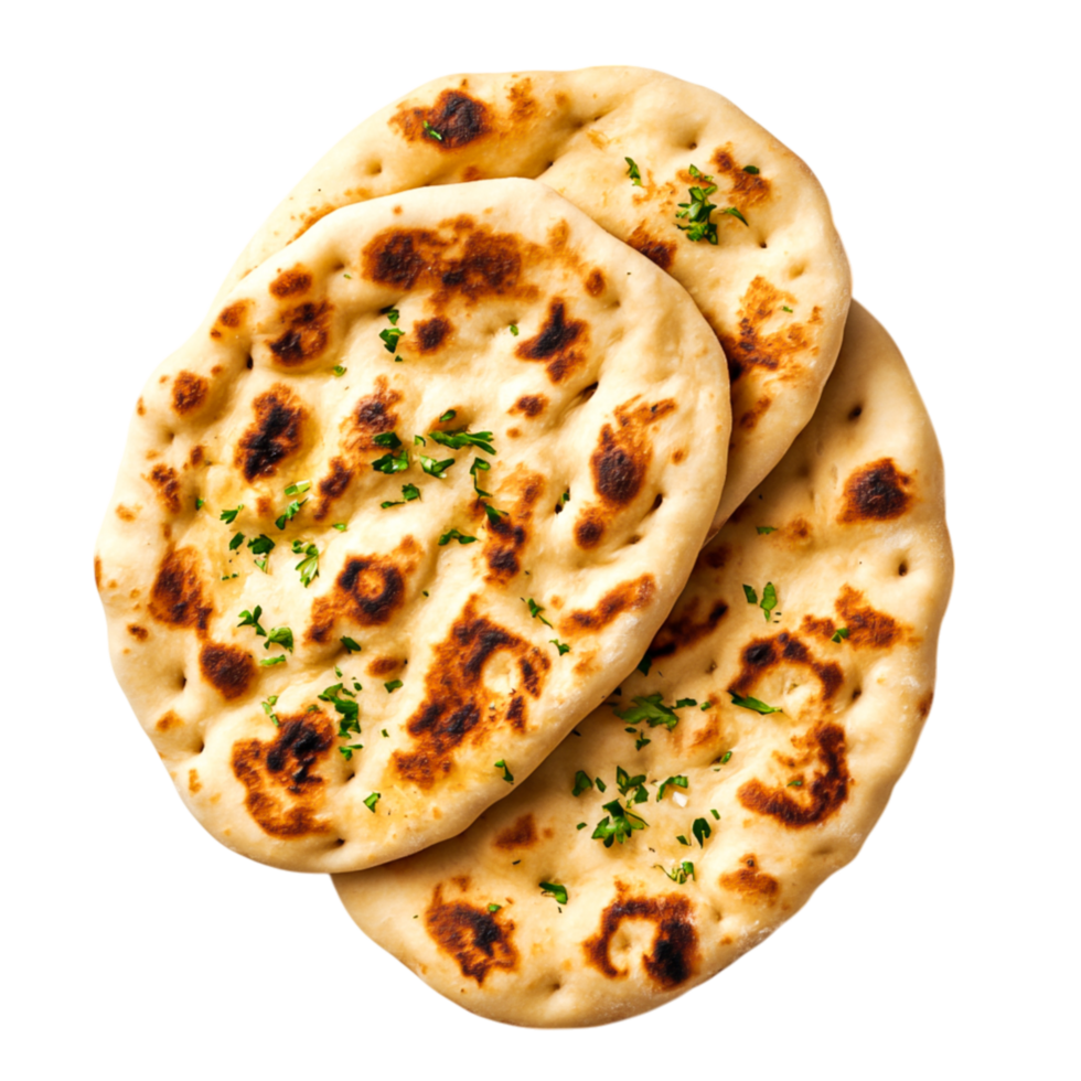 Freshly Baked Bread with Grilled Char and Green Herbs Background png