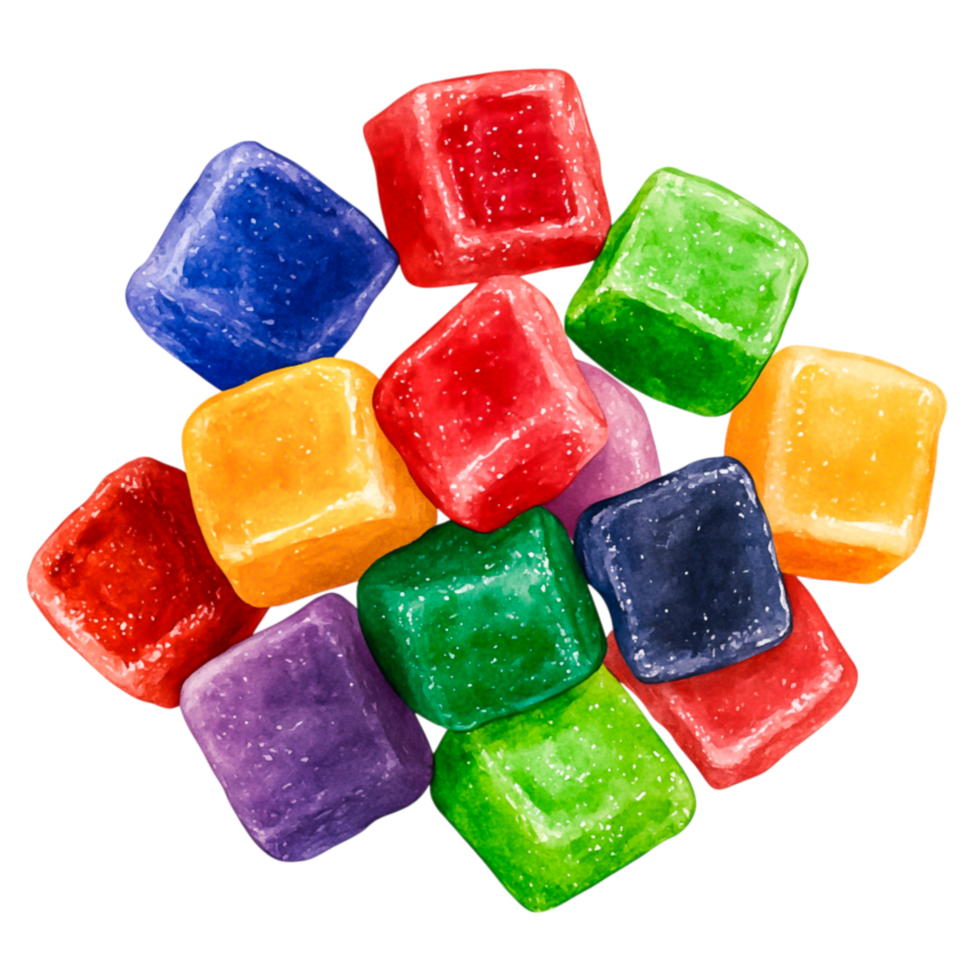 Colorful Assortment of Candy Jellies in Various Shapes and Bright Colors png