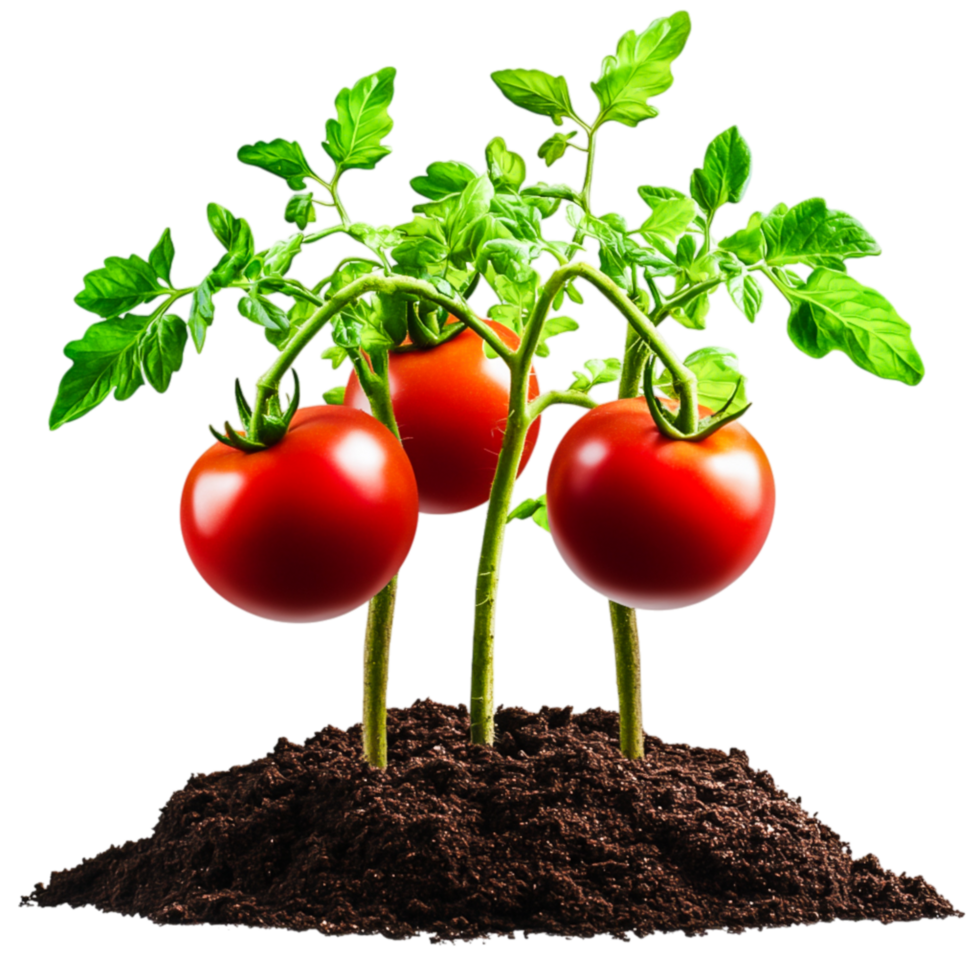 Fresh Organic Tomato Plants Growing in Rich Soil Under Bright Sunlight for Gardening png