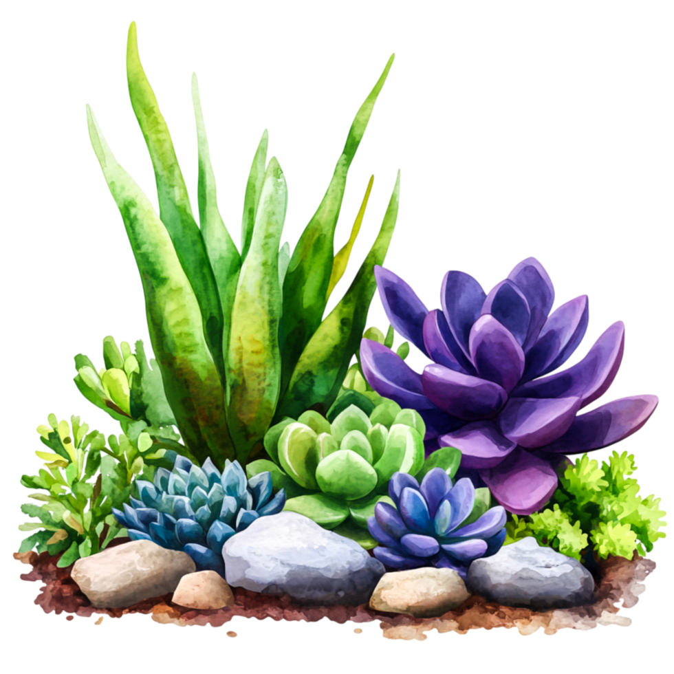 Vibrant Succulent Garden with Diverse Greenery and Colorful Plants on png