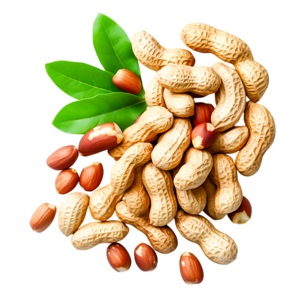Fresh Raw Peanuts in Shell with Leaves and Shelled Peanuts on png
