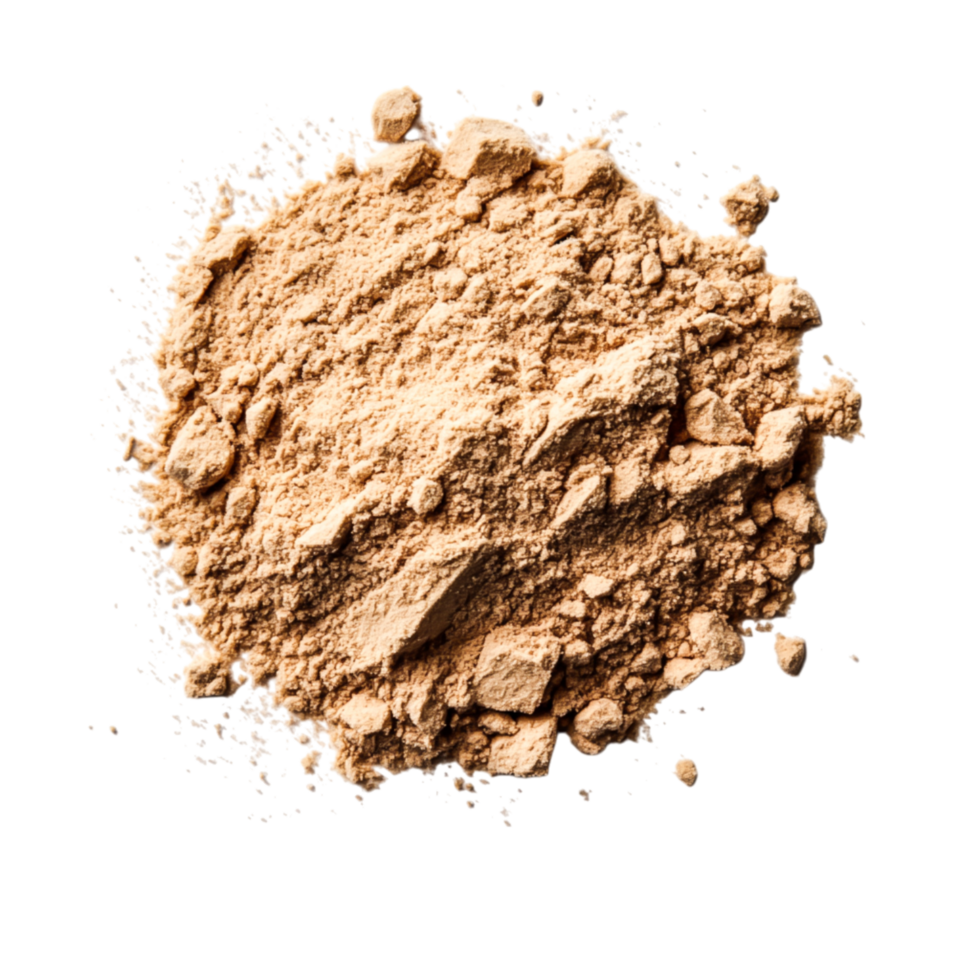 Fine Tan Powder Spread on Black Surface with Texture and Natural Light Highlights png