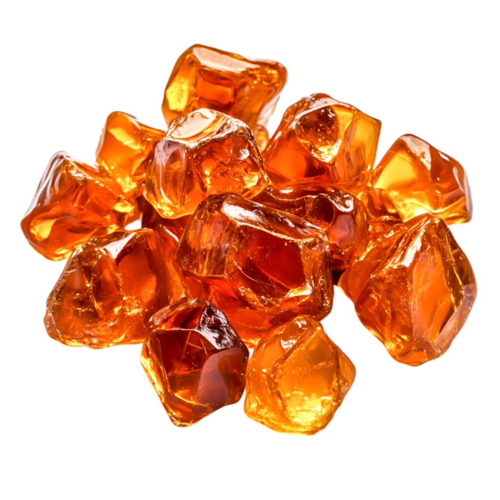Shiny amber stones arranged in a dynamic composition translucent background png
