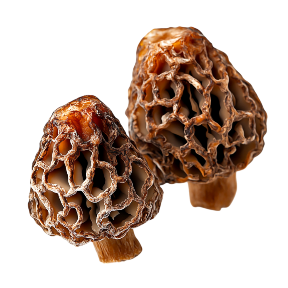 Fresh Morel Mushrooms with Unique Honeycomb Structures on png
