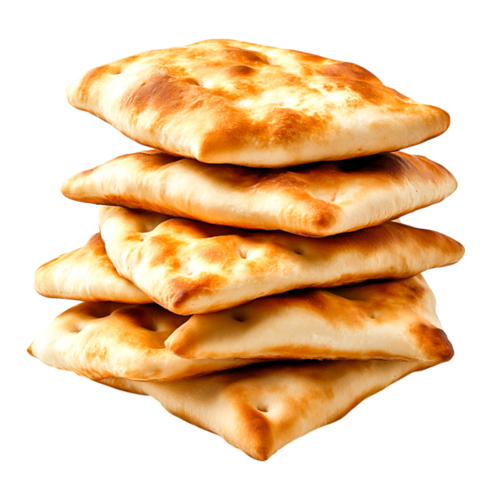 Freshly Baked Flatbreads Stacked High With Golden Brown Crust and Soft Inner Texture png