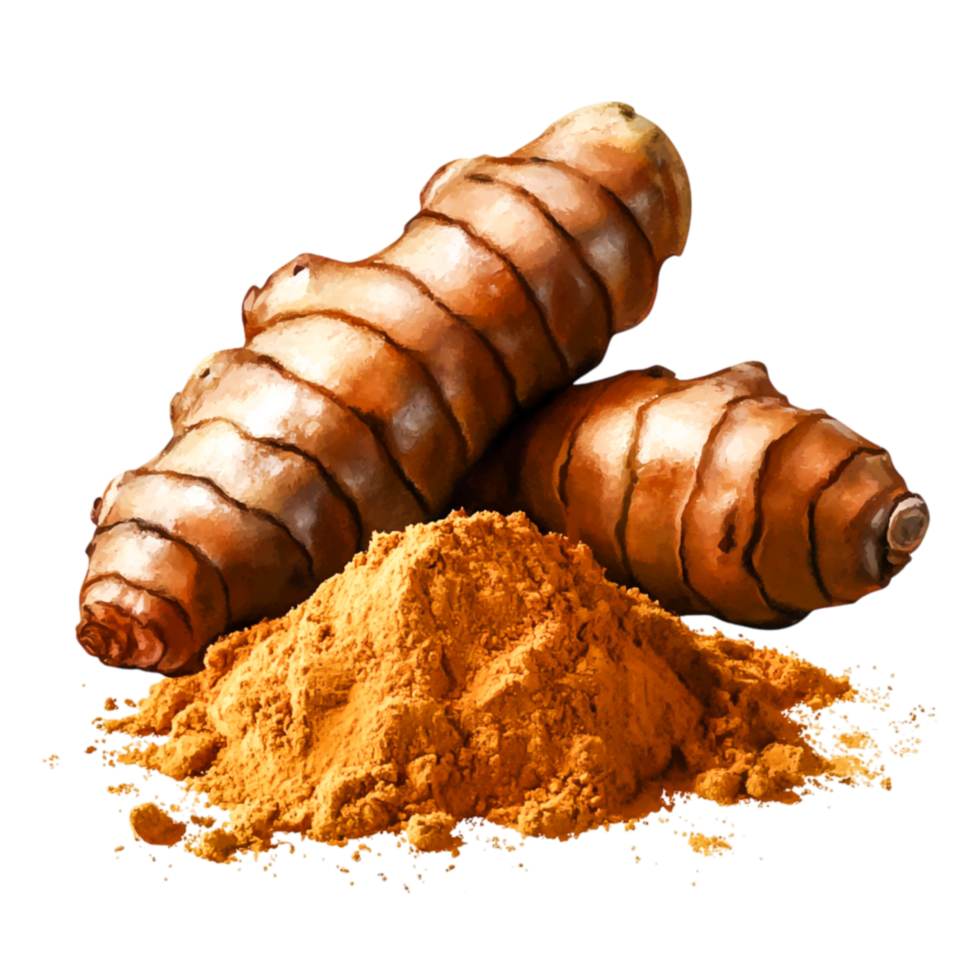 Fresh Root Spice with Ground Powder on for Culinary Use png