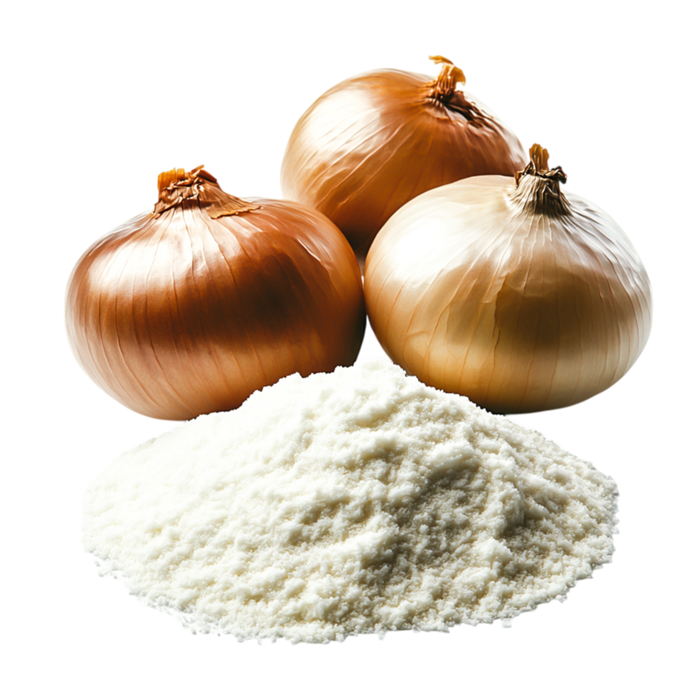 Fresh Onions and Stack of White Flour on for Culinary Uses png