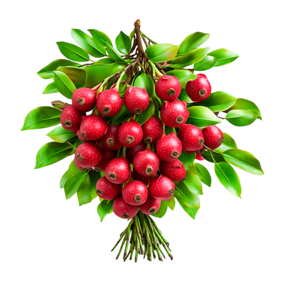 Vibrant Bunch of Fresh Red Berries Surrounded by Green Leaves png