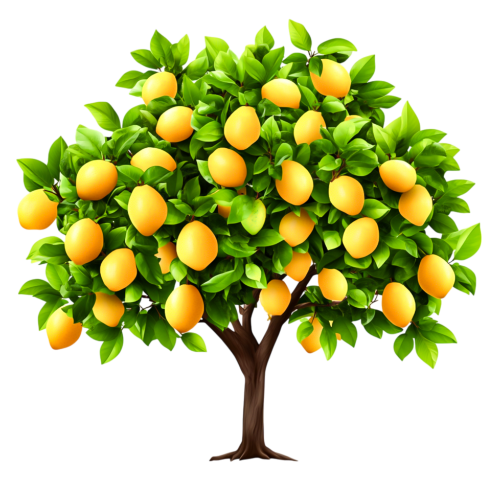Lush Lemon Tree with Bright Yellow Lemons Surrounded by Vibrant Green Leaves png