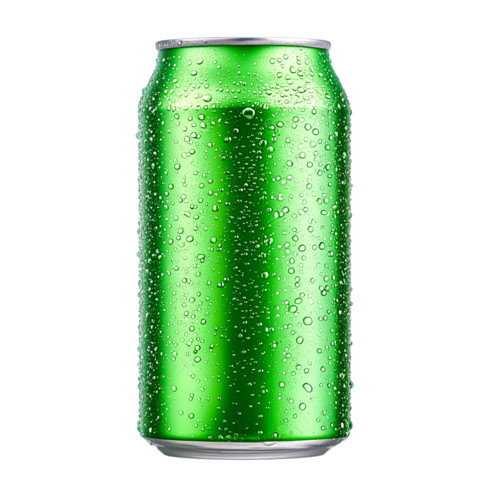 Fresh Green Soda Can with Ice Cold Drops of Water Bright png