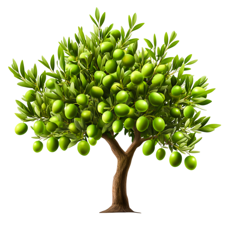 Lush Green Olive Tree with Abundant Fruit and Vibrant Leaves on png