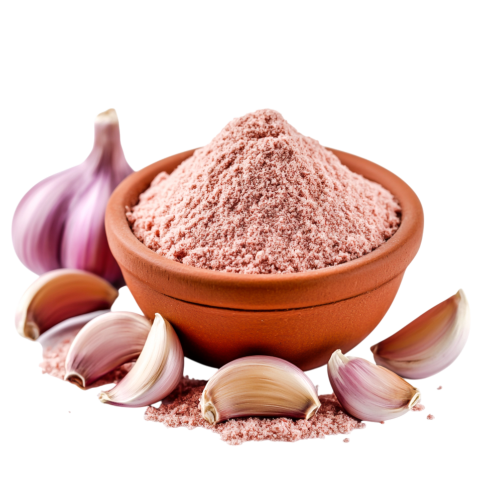 Garlic Powder in a Bowl with Fresh Garlic Cloves png