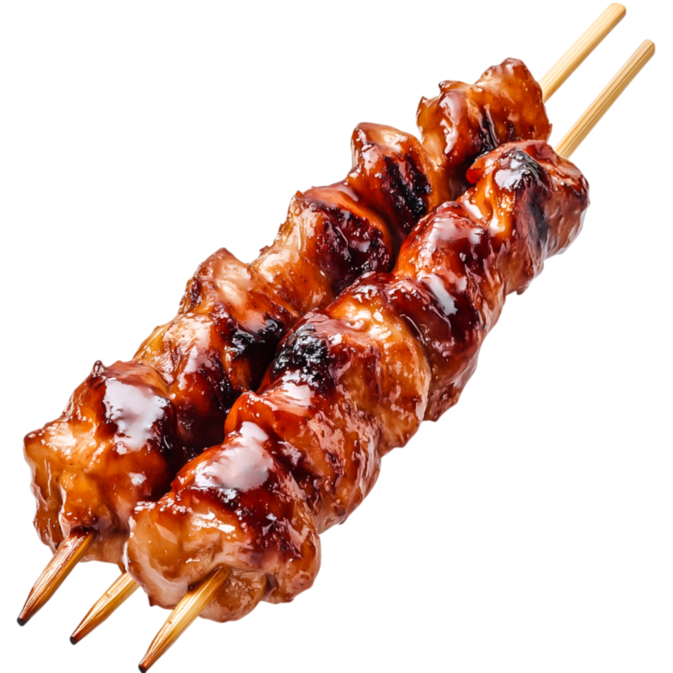 Delicious Grilled Chicken Skewers with Glaze Ready to Serve Wooden Board png