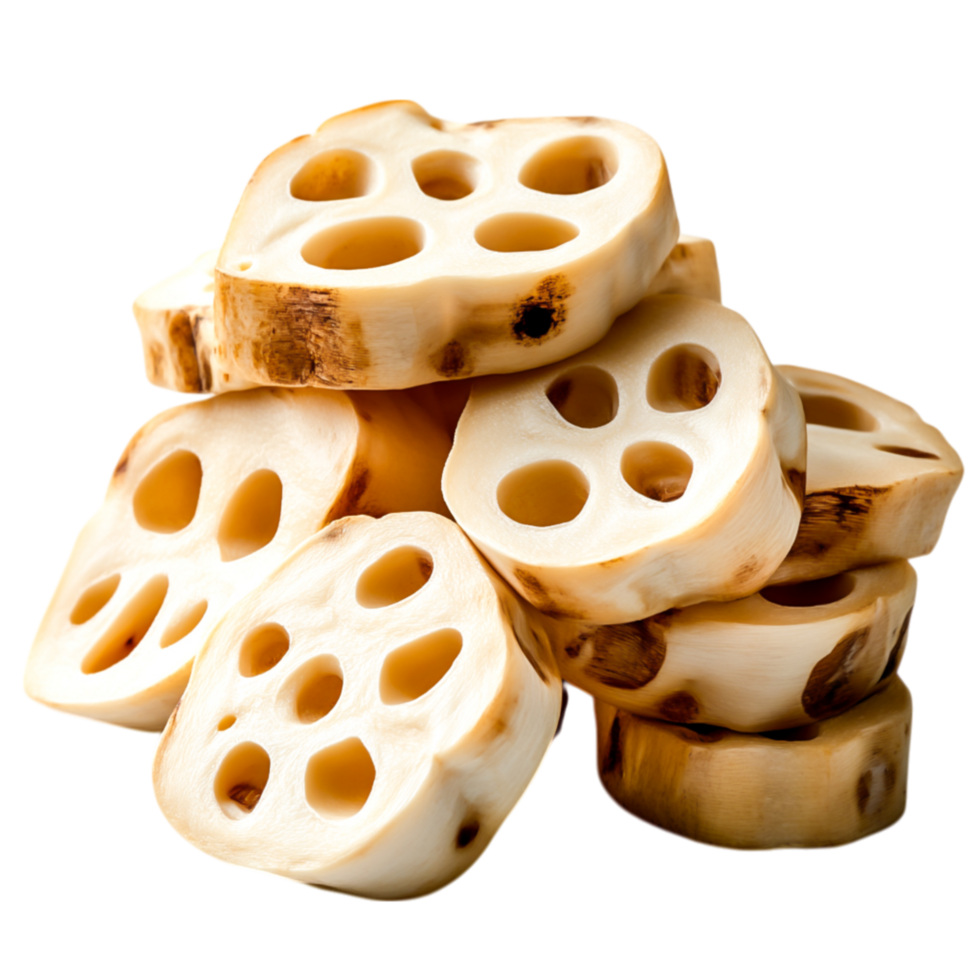 Fresh Lotus Roots Sliced and Stacked for Culinary Use png