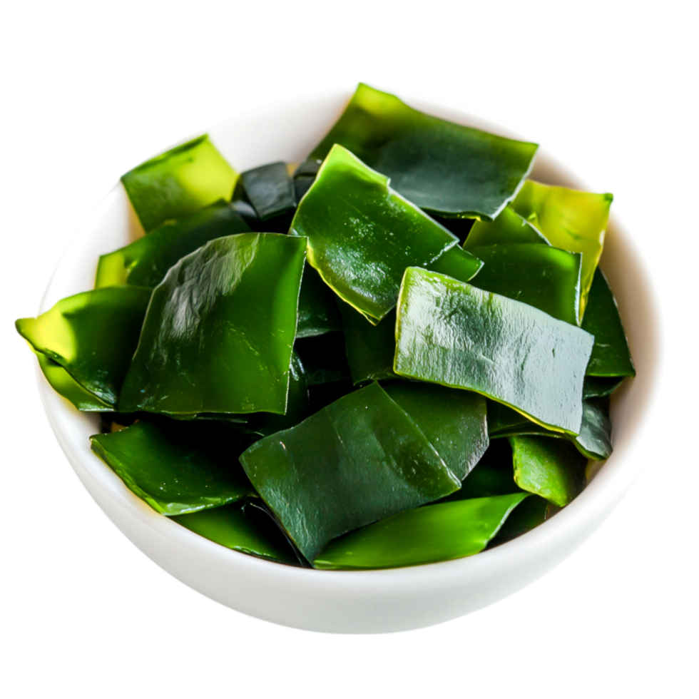 Fresh Green Seaweed in White Bowl Ready for Culinary Use and Healthy Cooking Ideas png
