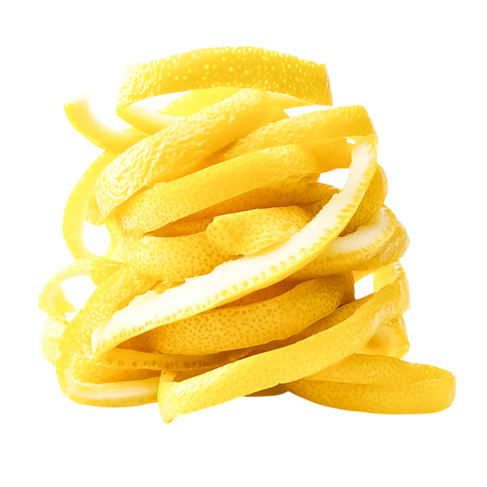 Fresh and Vibrant Lemon Peel Stacks with Bright Yellow Color Clean Background png