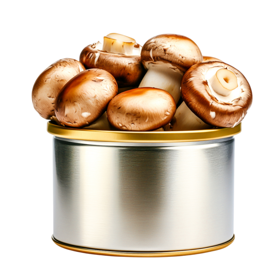 Fresh Mushrooms in Silver Tin Container on for Culinary Use png
