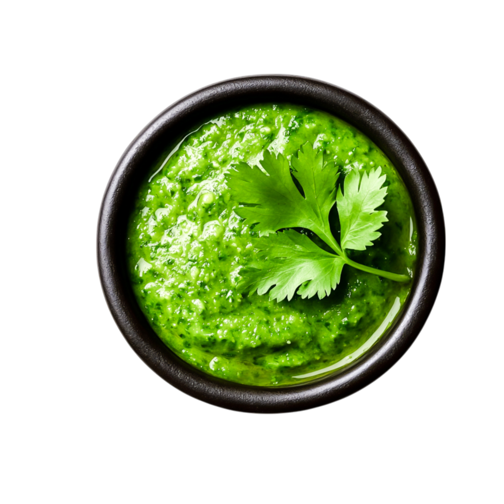 Fresh Green Herb Sauce in Bowl with Garnish for Culinary Purposes png