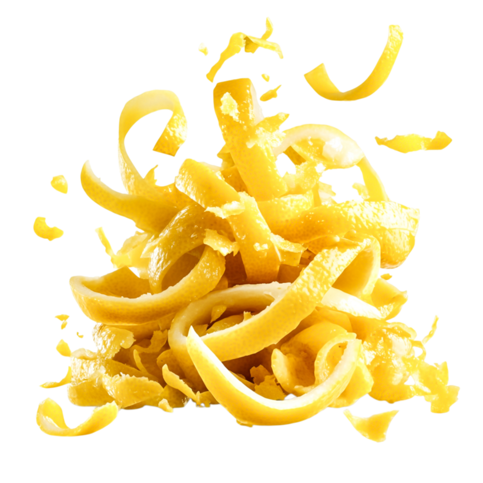 Freshly peeled lemon zest curls clean background for culinary use and decoration png