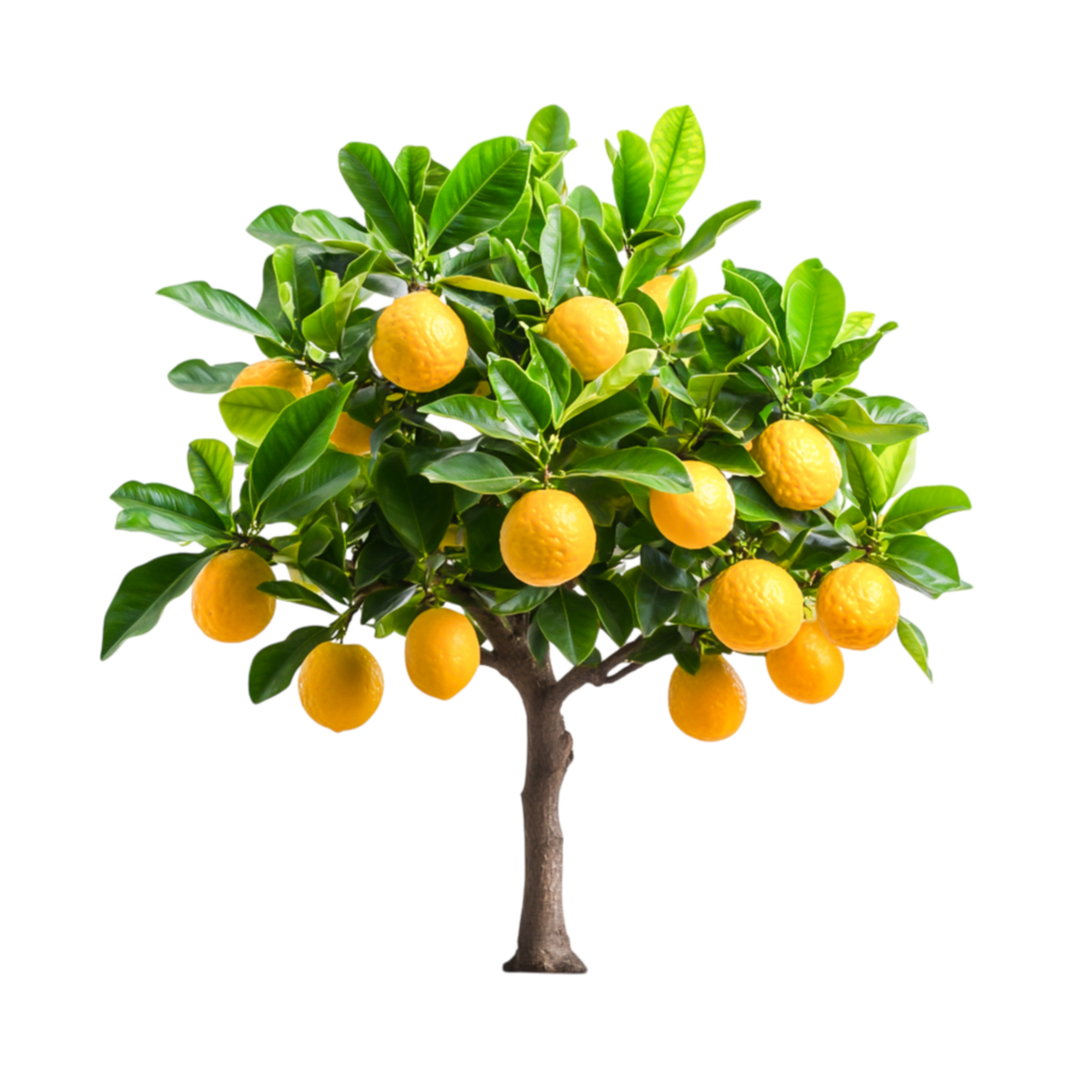 Fresh Lemon Tree with Bright Yellow Lemons and Green Leaves png