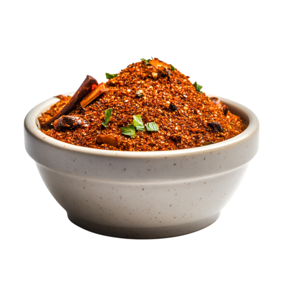 Aromatic Spice Blend in a White Bowl with Herbs on Top for Culinary Use png