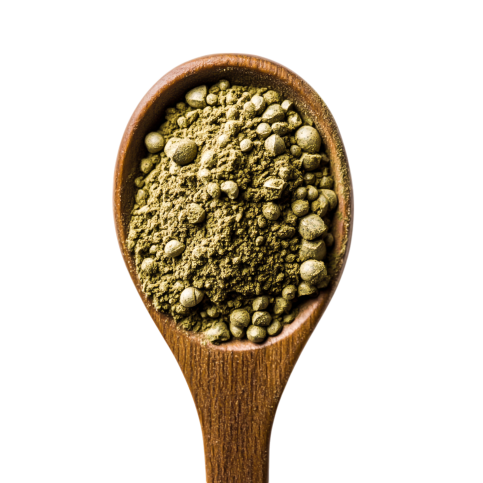 Natural Green Powder in Wooden Spoon on for Culinary Use png
