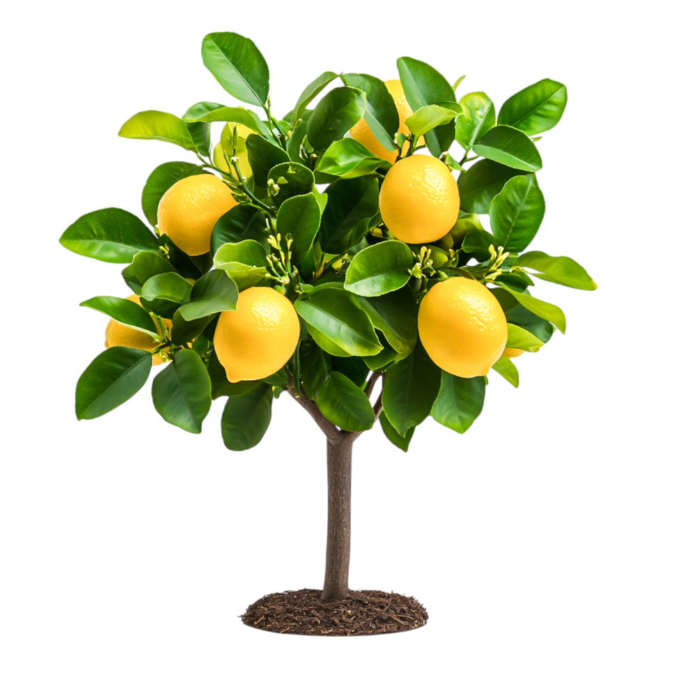Vibrant Lemon Tree with Bright Yellow Lemons Surrounded by Lush Green Leaves png