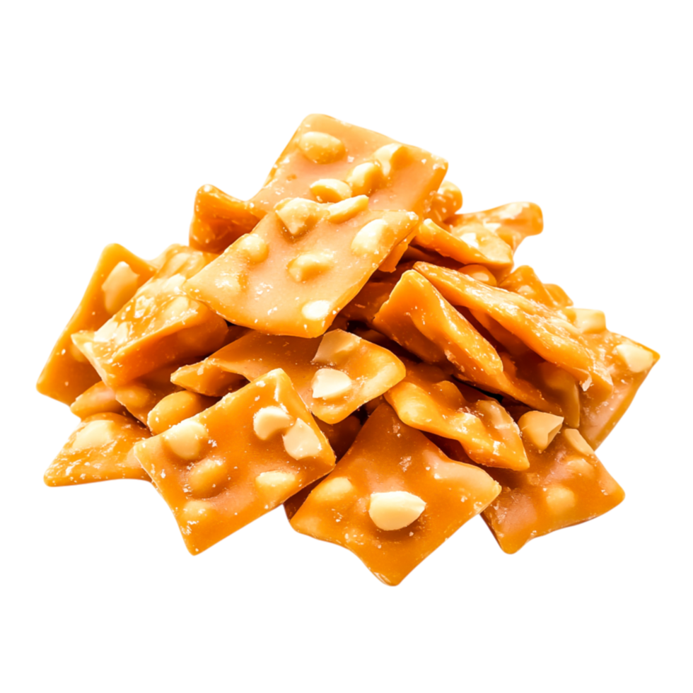 Crunchy caramel snack with nuts piled high for food lovers png