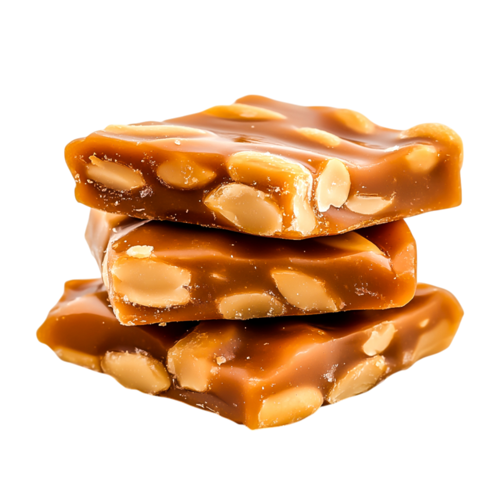 Delicious Caramel Candy with Peanuts Stacked on Top of Each Other png