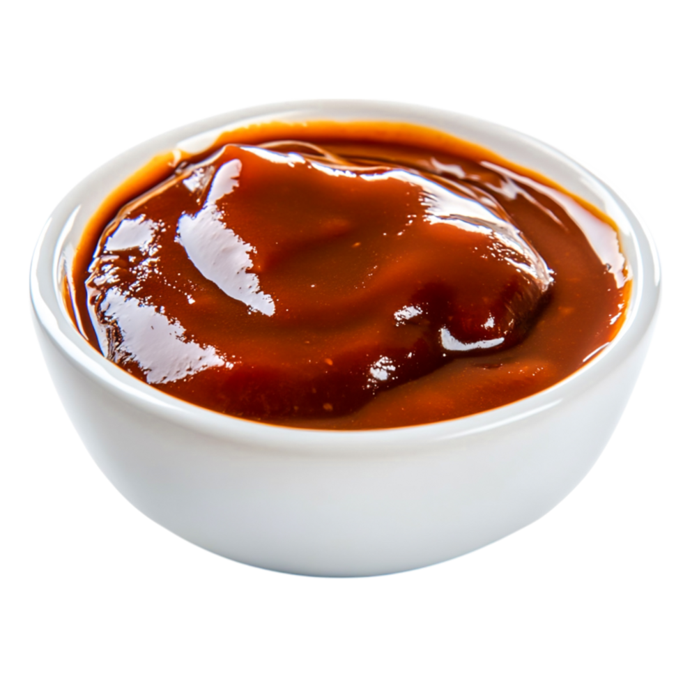 Rich and Glossy Brown Sauce in White Bowl Background png
