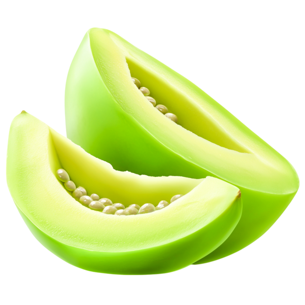 Fresh Green Melon Slices with Juicy Flesh and Seeds on png