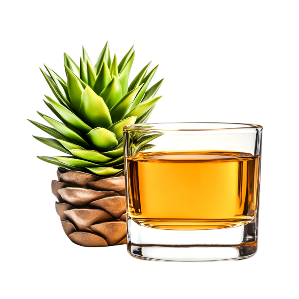 Fresh Pineapple and Glass of Whiskey Displaying Tropical Vibe png
