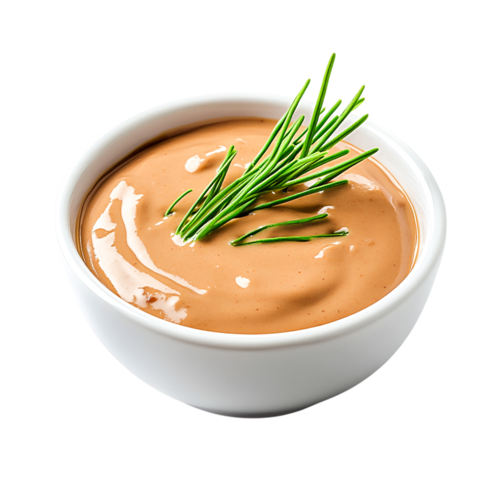 Creamy Sauce with Fresh Chives in a White Bowl Bright Background png