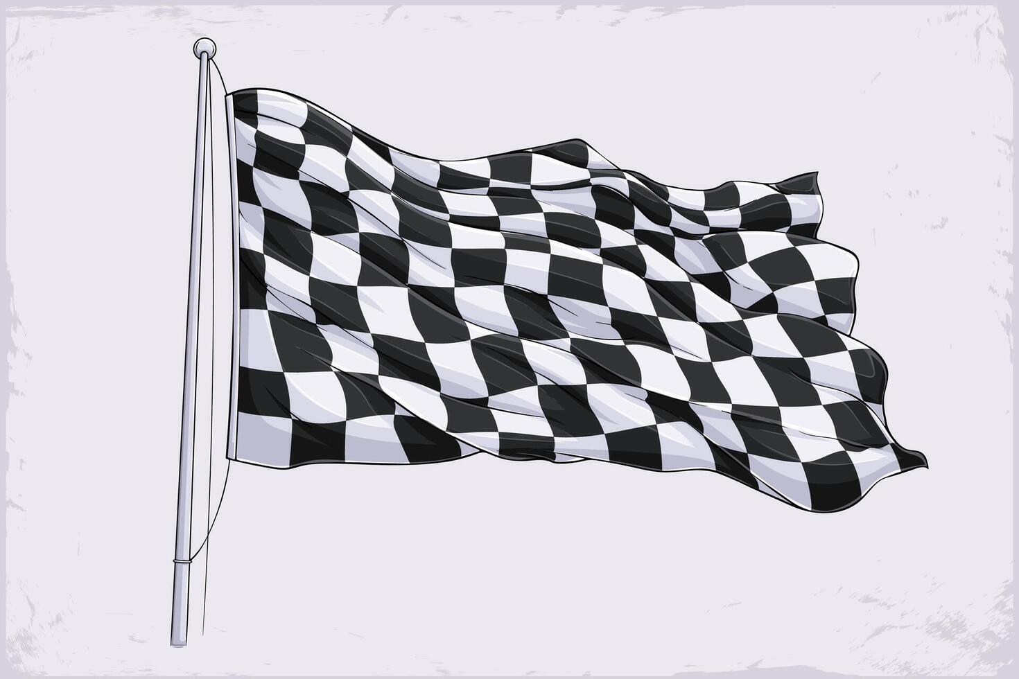 Hand drawn sport racing finish line flag flying in the air, waving checkered flag in black and white showing the end of the race vector