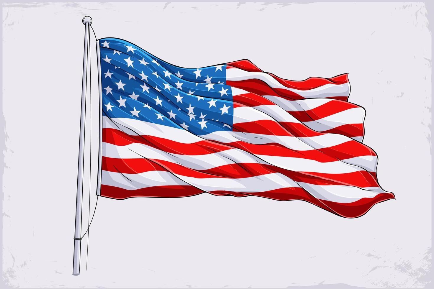 Hand drawn American flag flying high celebrating 4th of July, waving united states flag in the air honoring veterans day vector