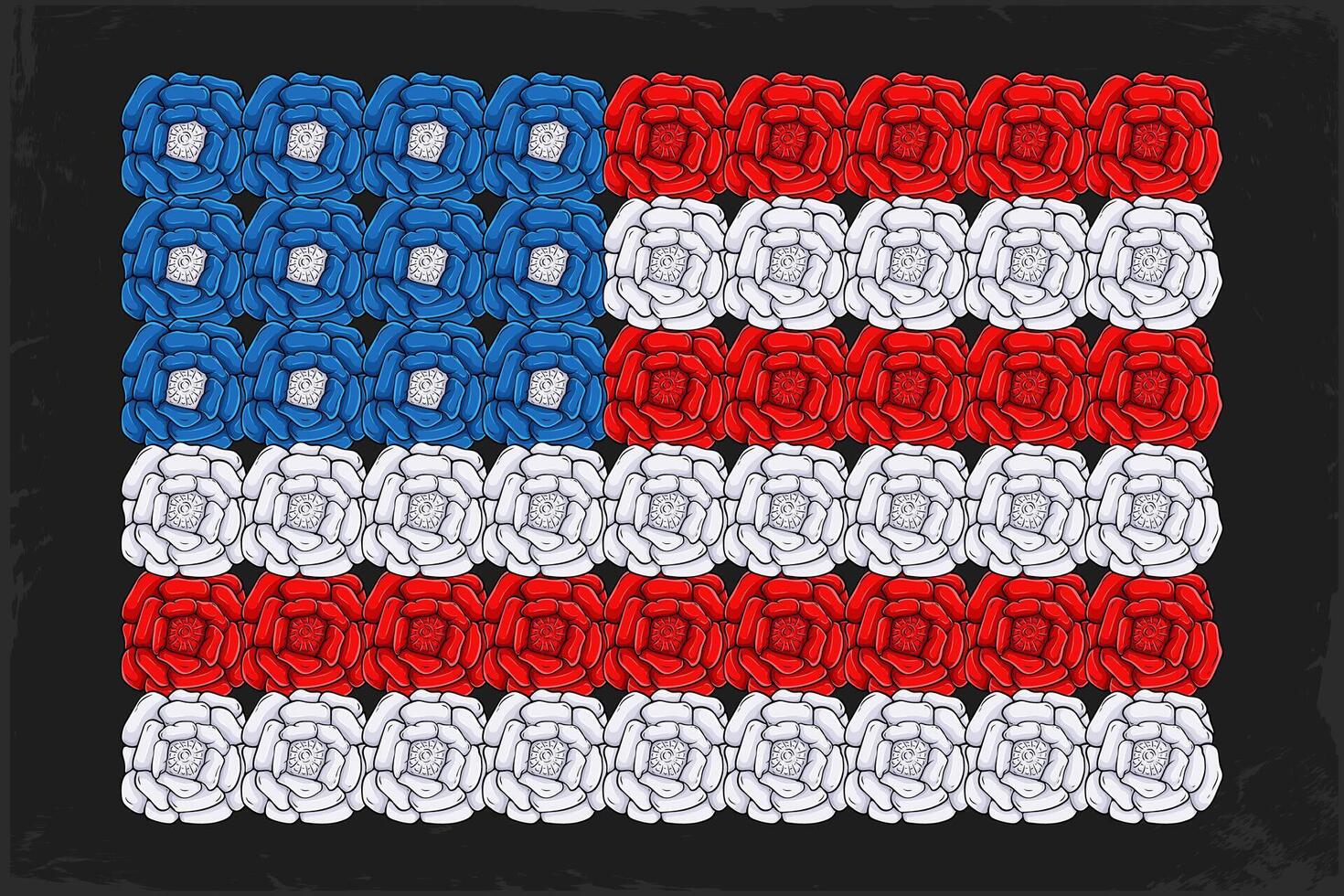 Hand drawn American flag made of flowers celebrating independence day, remembering national memory day, honoring veterans day vector