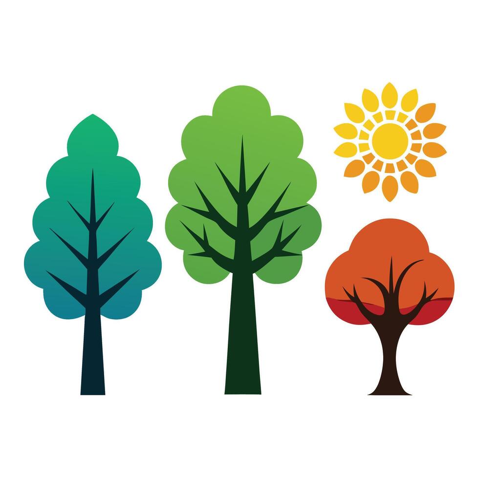 Seasonal Trees and Sun Illustration Graphic Design vector