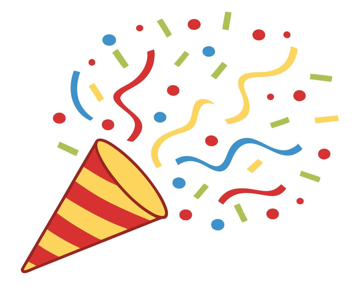 Party Popper with Colorful Confetti and Streamers vector