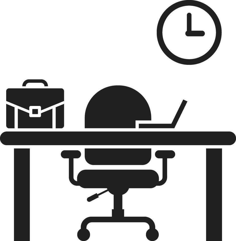 Minimalist Office Scene with Desk, Briefcase, and Wall Clock vector