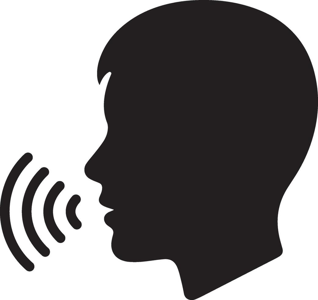 Minimalist Profile Icon of Speaking Head with Sound Waves vector