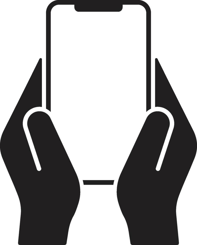 Minimalist Black and White Icon of Smartphone Held in Two Hands vector