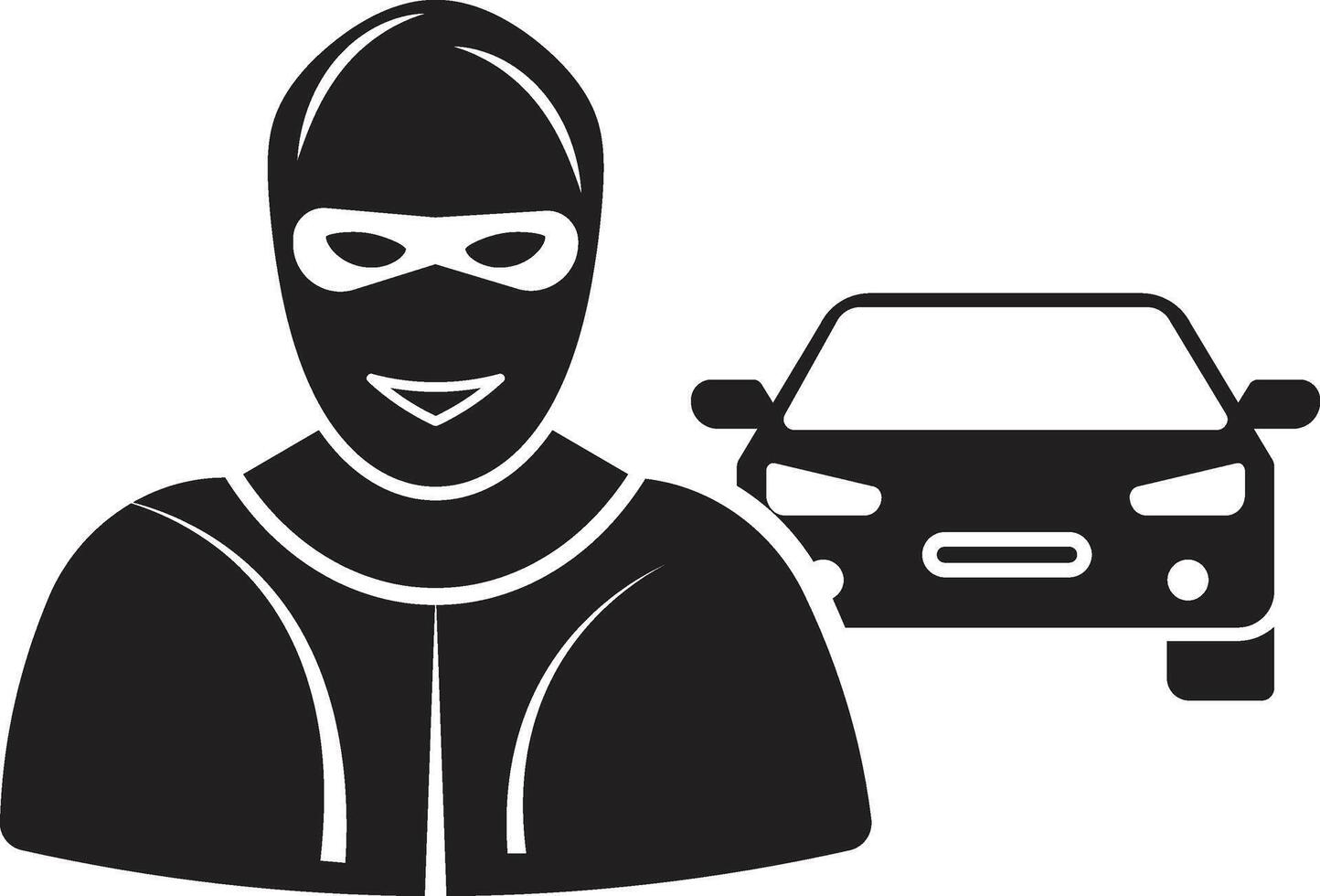 Hooded Figure in Balaclava with Car Silhouette Suggesting Crime and Anonymity vector