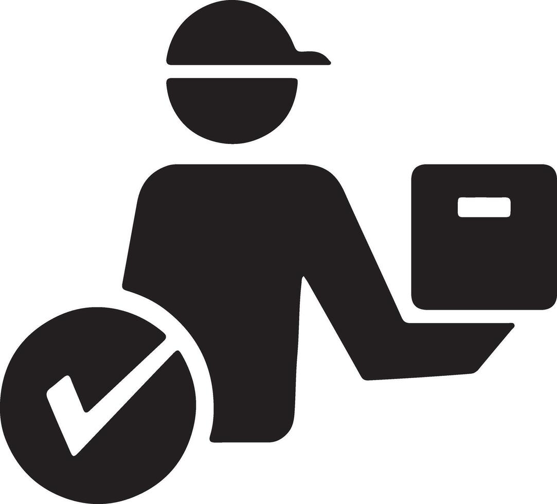 Delivery icon. Receiving parcel from delivery man. Cardboard box. icon isolated on white background. vector