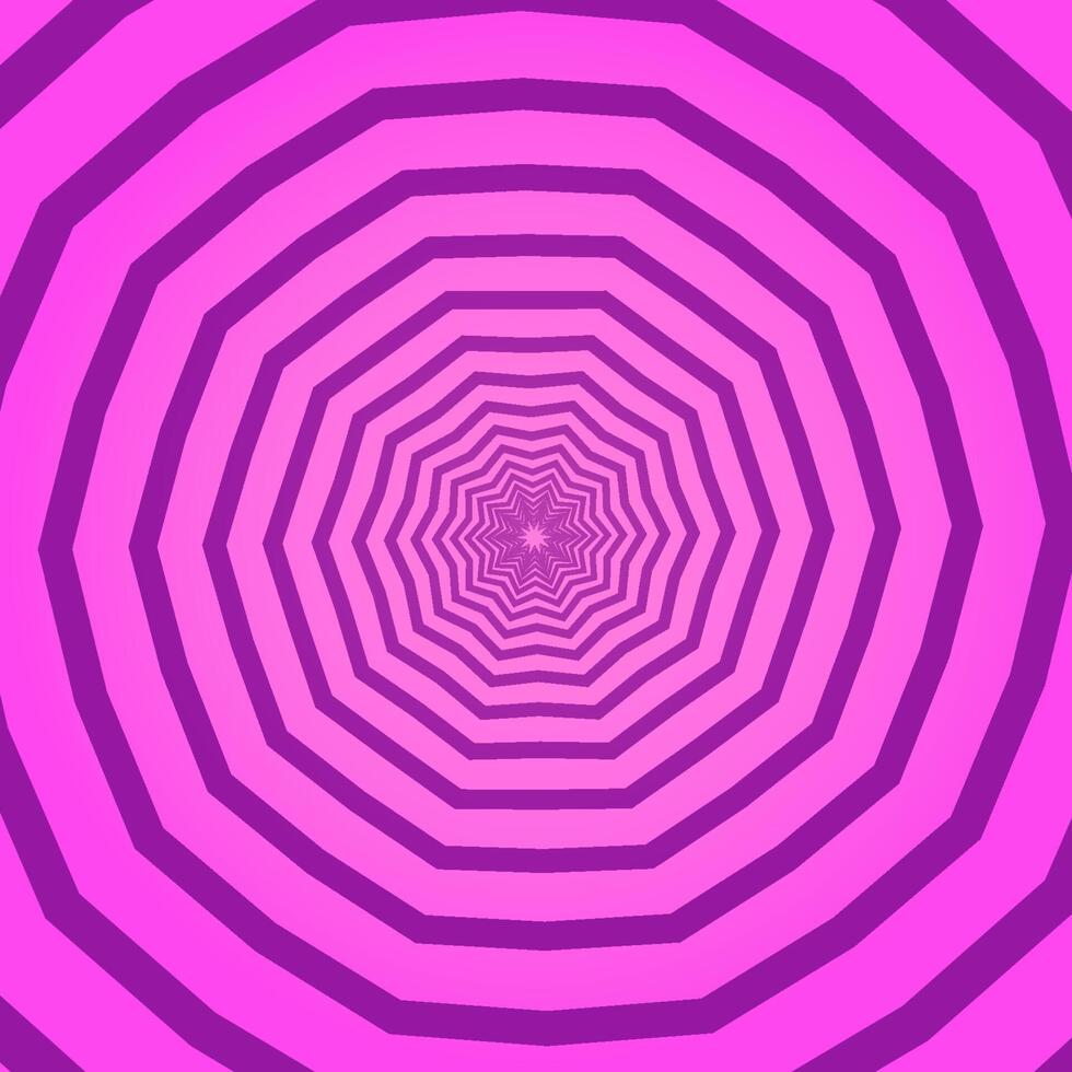 Pink creative geometric square background with polygonal pattern. Backdrop with psychedelic rotating effect, tunnel or vertigo optical illusion. Decorative bright colored abstract illustration. vector