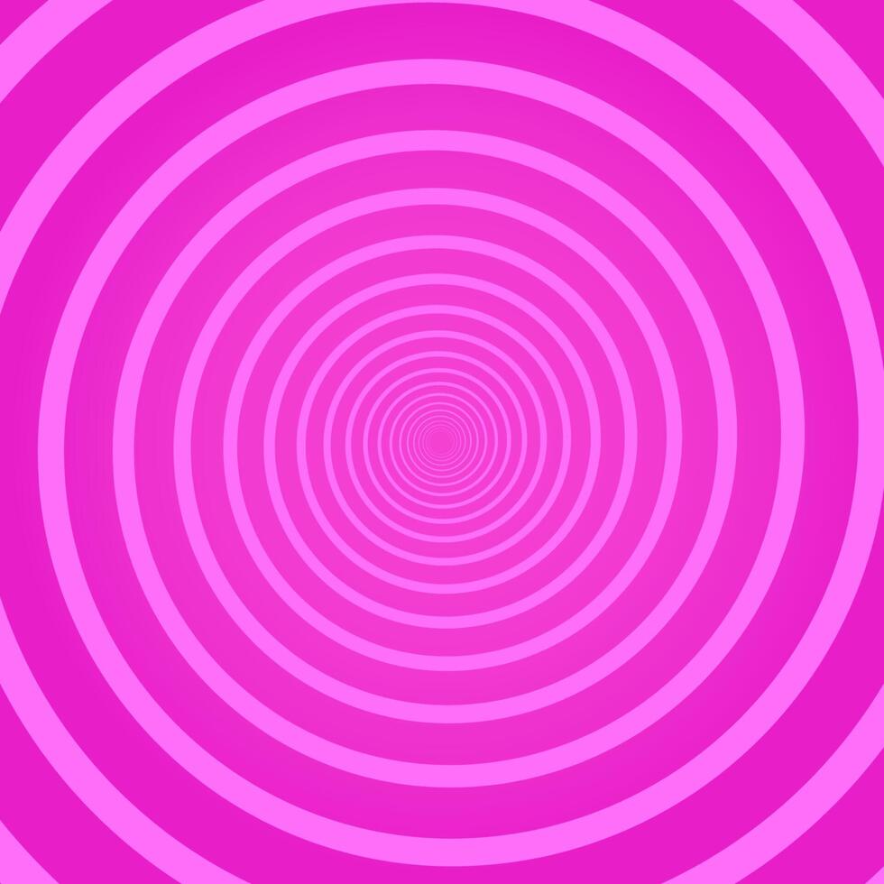 Pink geometric psychedelic square background with circular rotating swirl, helix or vortex. Backdrop with round optical illusion or radial twist. Simple modern decorative illustration. vector