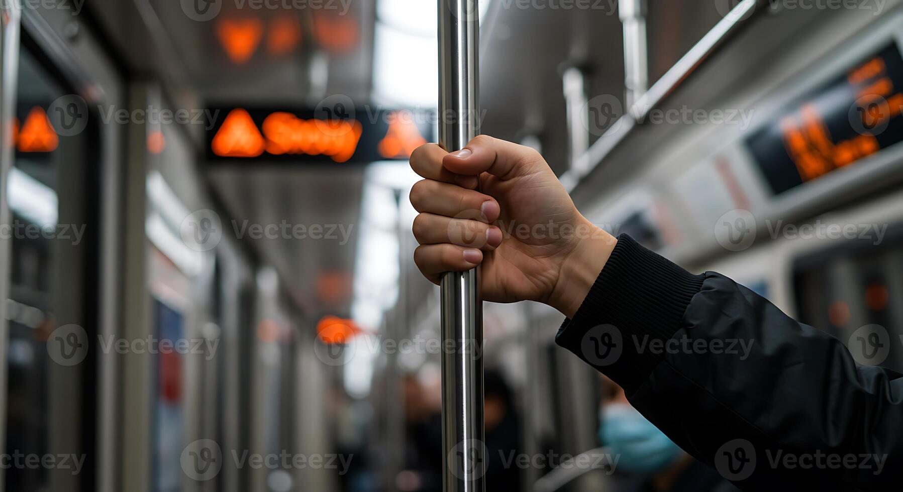 Close Up of Passenger Handrails in Modern Subway photo