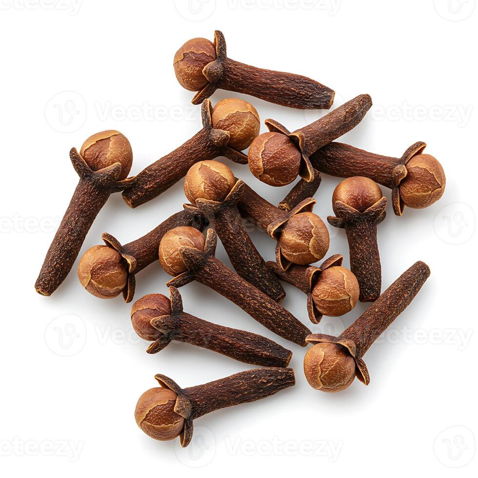 one of the traditional spices is cloves isolated on white background, fragrant food ingredients photo