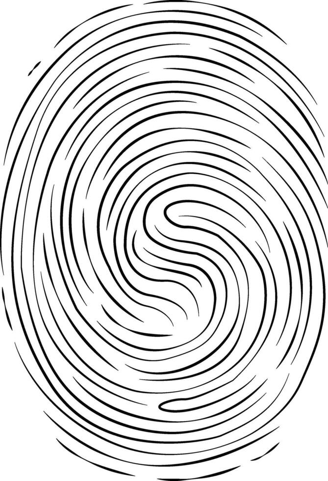 Fingerprint. A unique pattern of skin on the pad of a person's finger. Personal identification. Symbol of authentication, privacy, and data protection technologies. vector