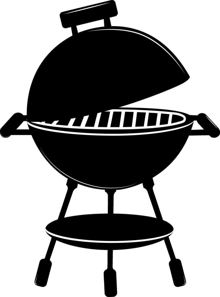 Grill. A device designed for frying food over an open fire, coals or heating elements. Cooking meat, fish, vegetables and other dishes with a characteristic crispy crust and smoky aroma. Barbecue. vector